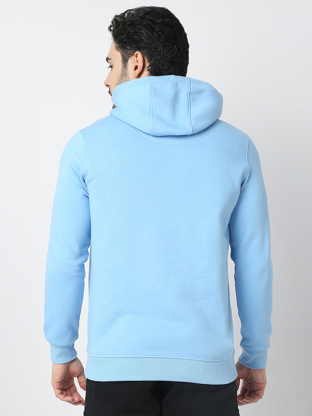 Spykar Powder Blue Cotton Full Sleeve Hooded Sweatshirt For Men