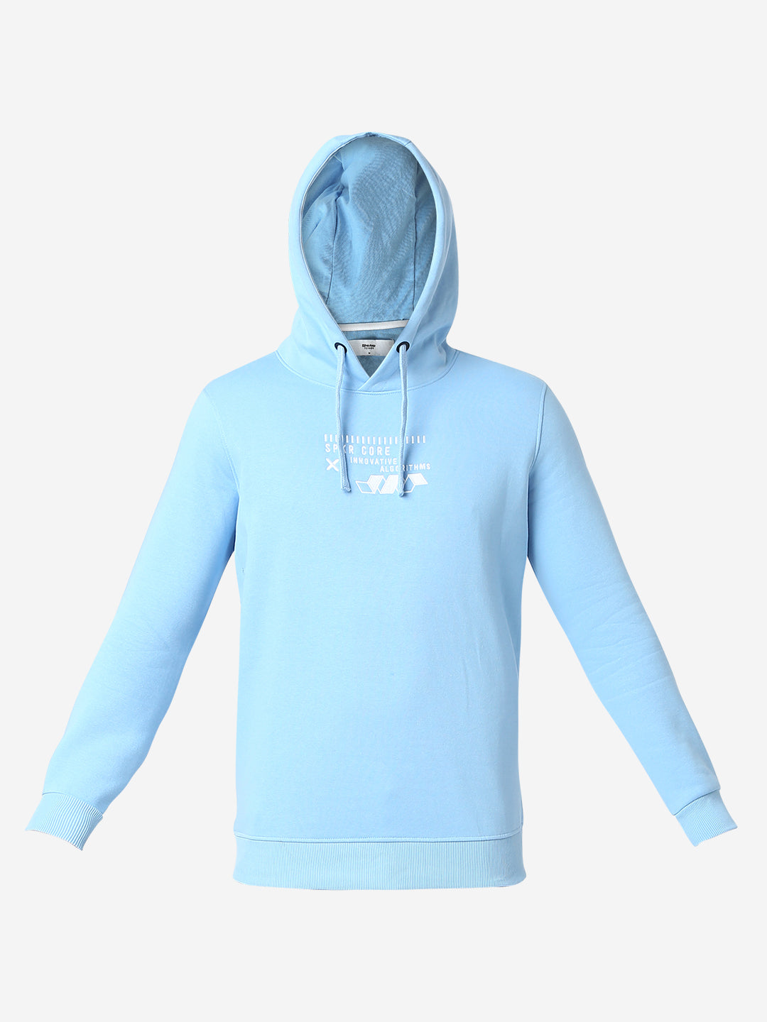 Spykar Powder Blue Cotton Full Sleeve Hooded Sweatshirt For Men