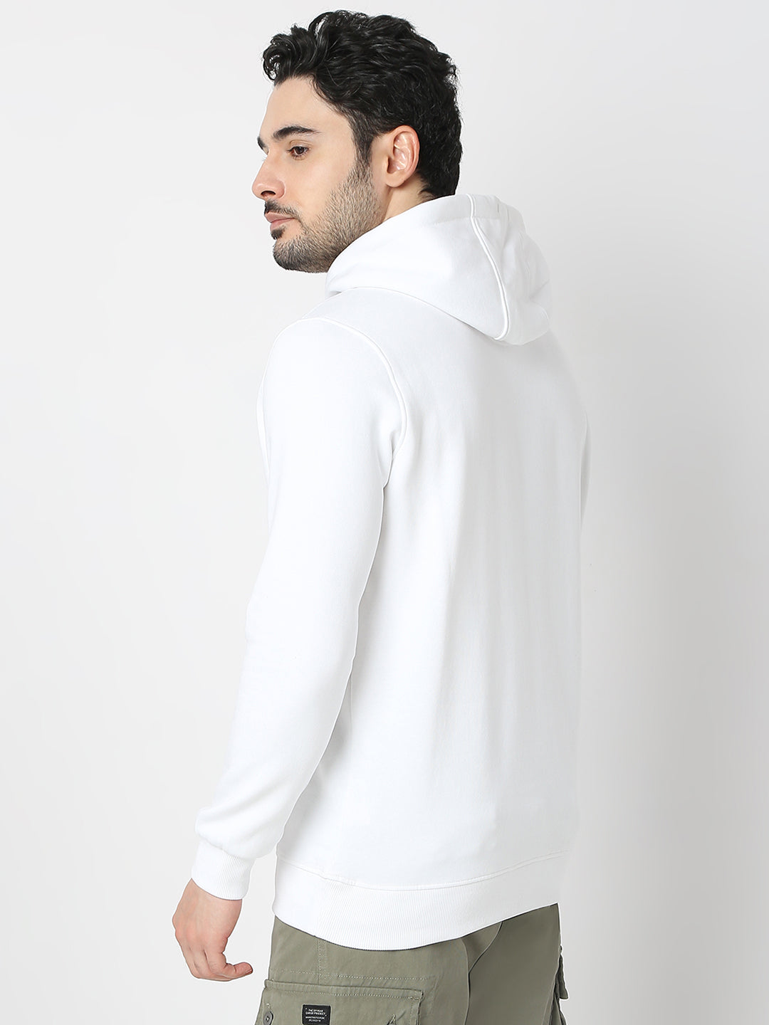 Spykar White Cotton Full Sleeve Hooded Sweatshirt For Men