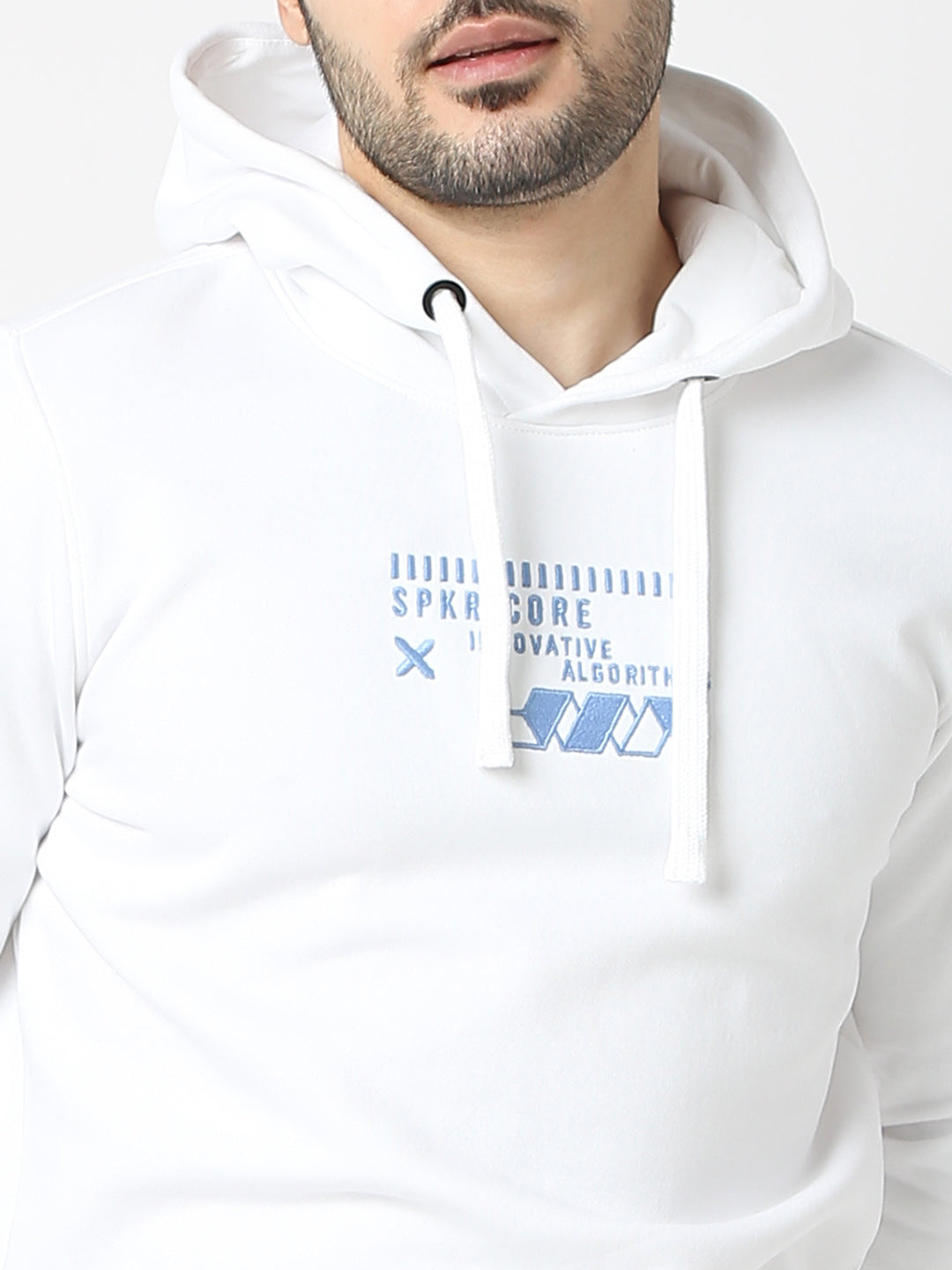 Spykar White Cotton Full Sleeve Hooded Sweatshirt For Men