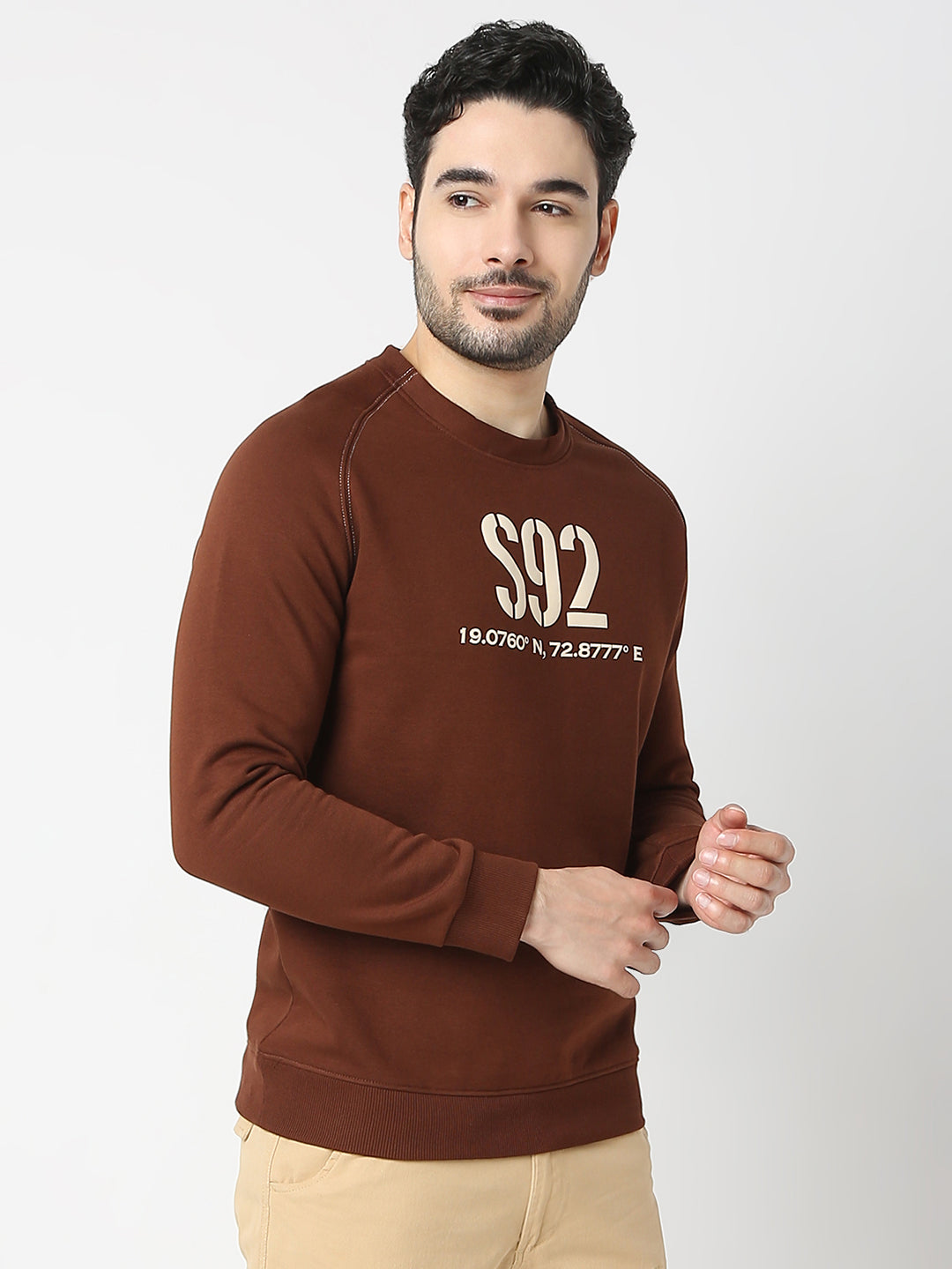 Spykar Brown Full Sleeve Round Neck Sweatshirt For Men