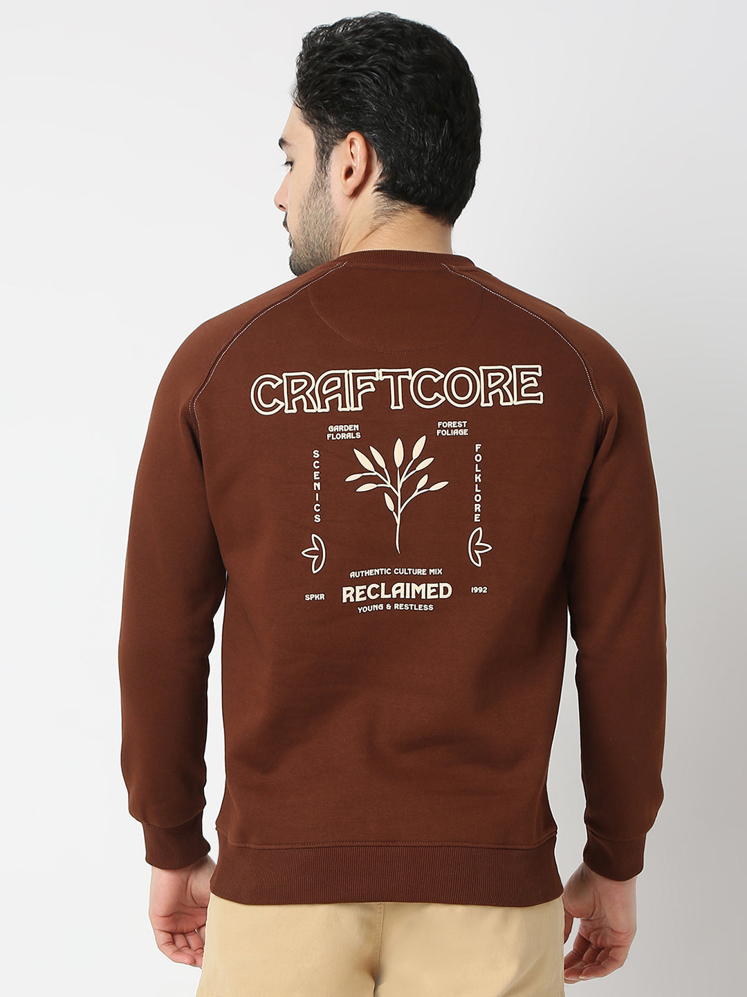 Spykar Brown Full Sleeve Round Neck Sweatshirt For Men