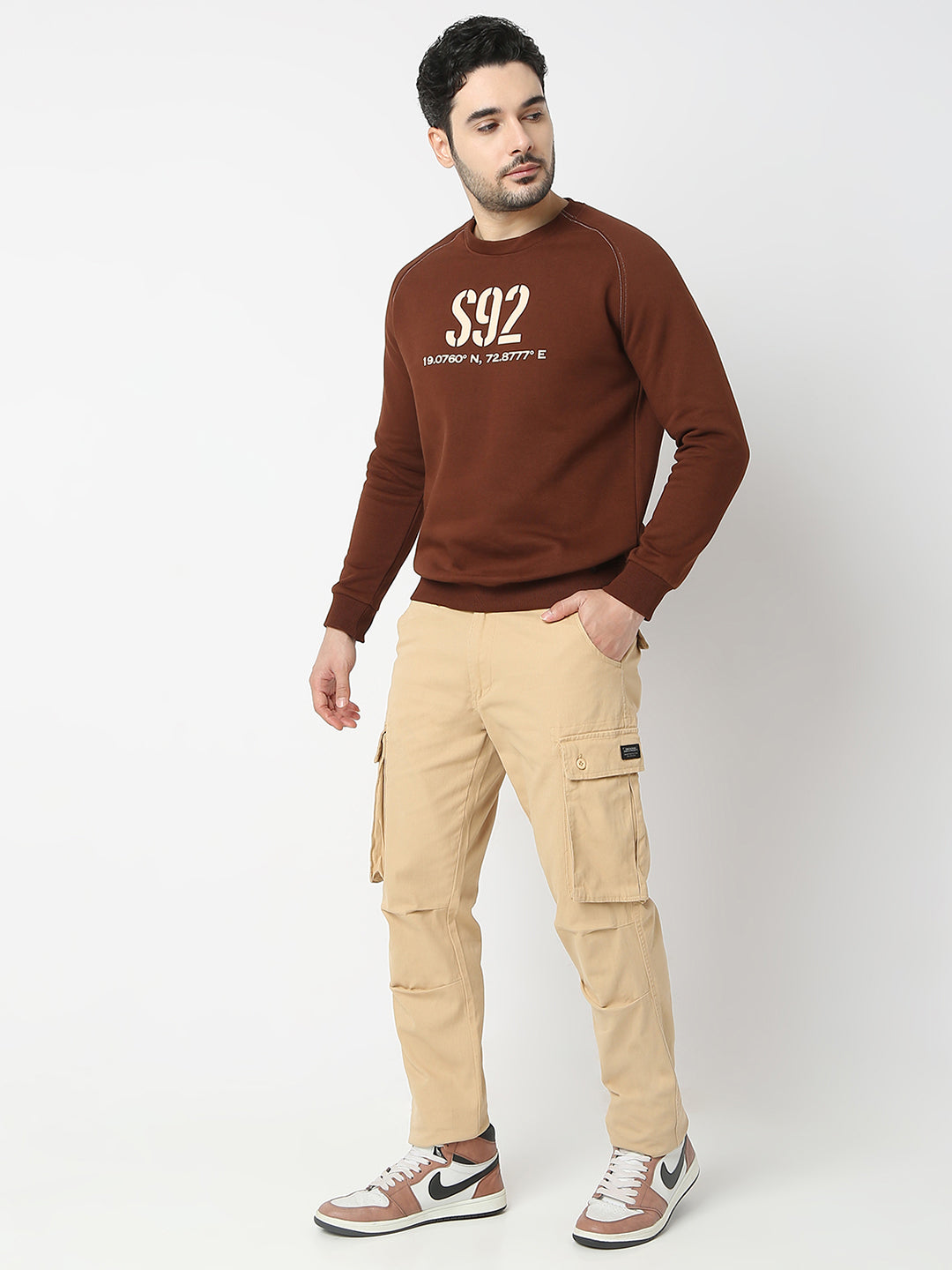 Spykar Brown Full Sleeve Round Neck Sweatshirt For Men