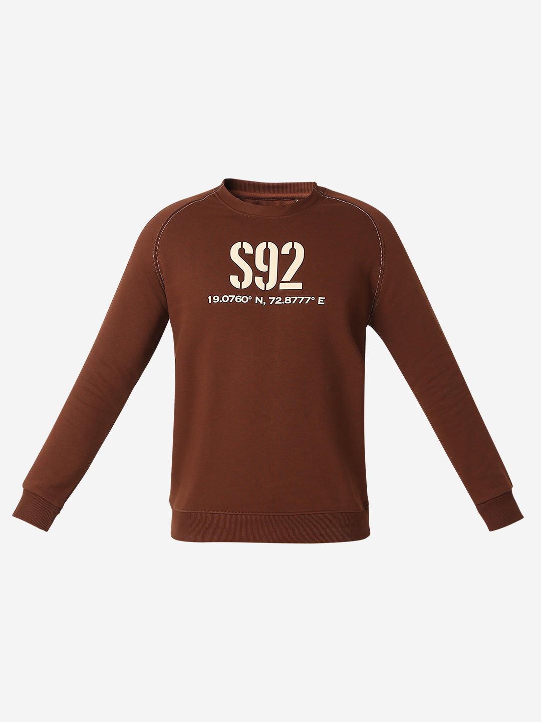 Spykar Brown Full Sleeve Round Neck Sweatshirt For Men