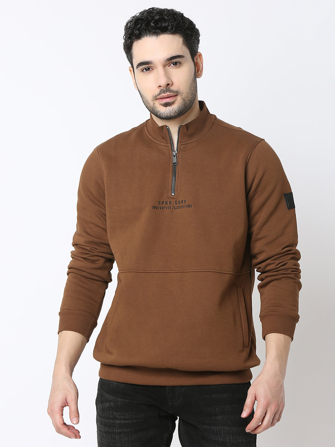 Spykar Bison Brown Cotton Poly Regular Fit Sweatshirt For Men