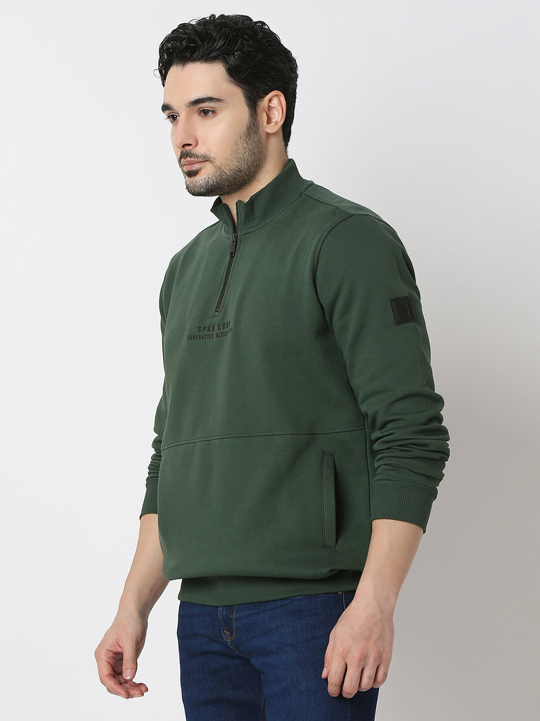 Spykar Cilantro Green Cotton Poly Regular Fit Sweatshirt For Men