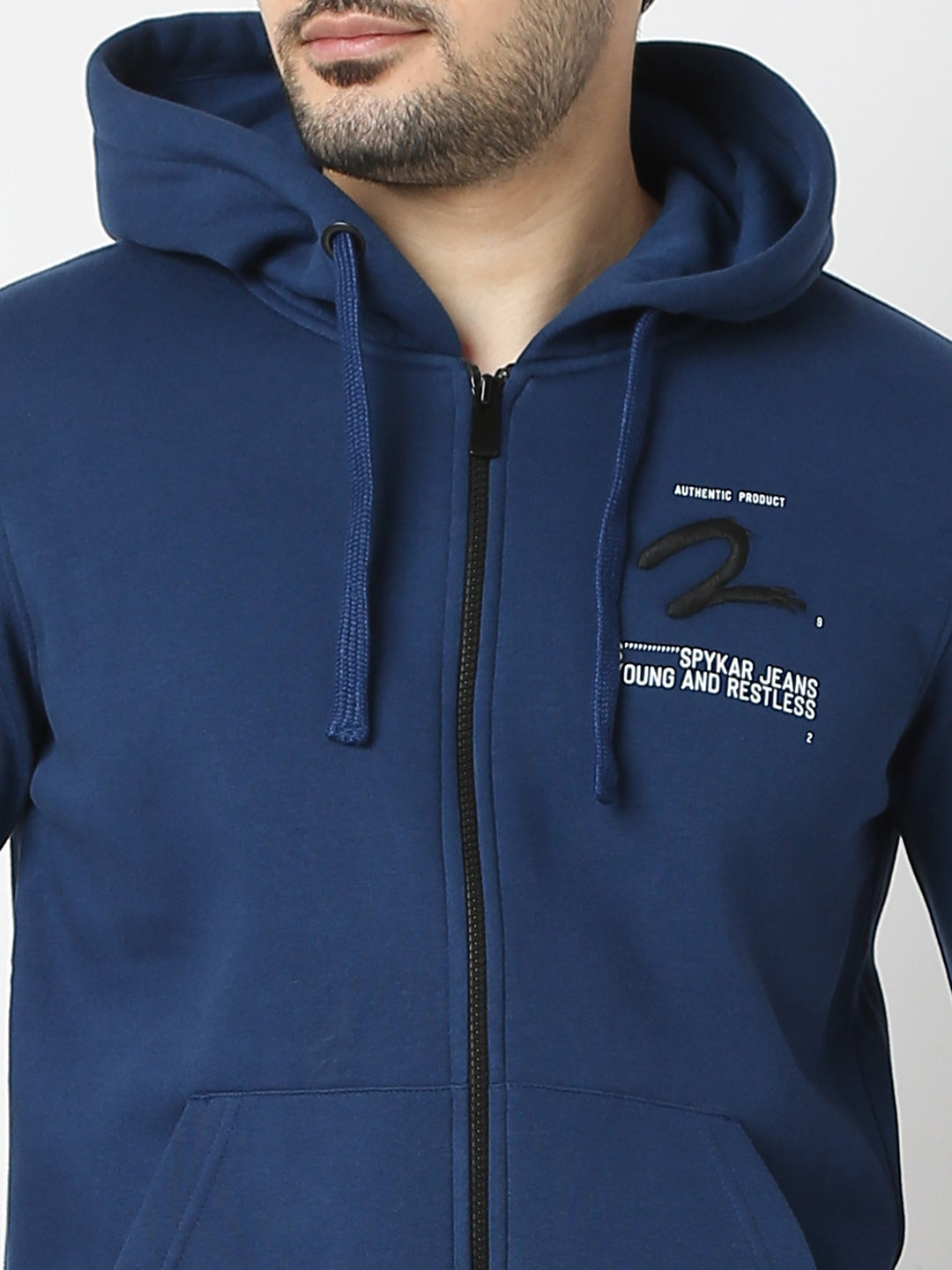 Spykar Indigo Blue Hooded Full Sleeve Sweatshirt For Men