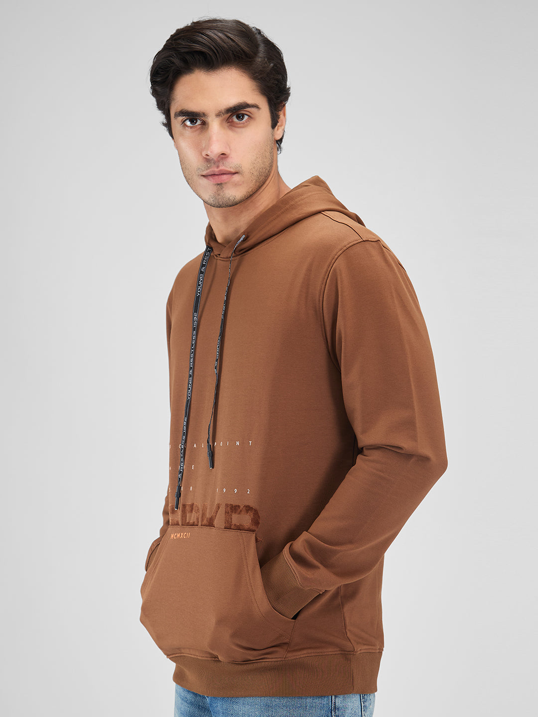 Spykar Men Solid Brown Regular Fit Full Sleeves Sweatshirt