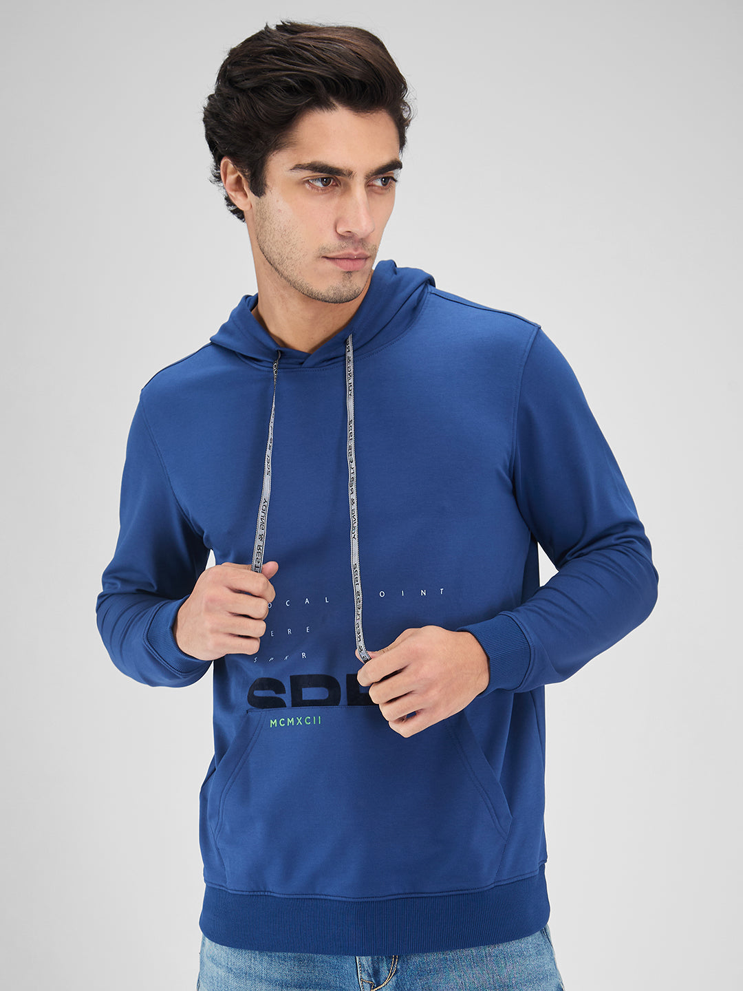 Spykar Men Solid Blue Regular Fit Full Sleeves Sweatshirt