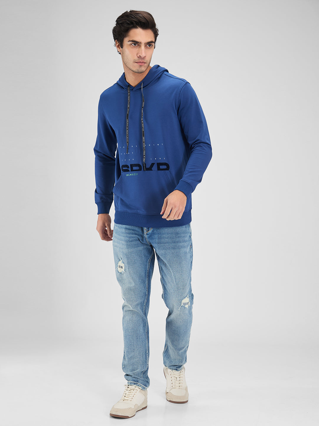 Spykar Men Solid Blue Regular Fit Full Sleeves Sweatshirt