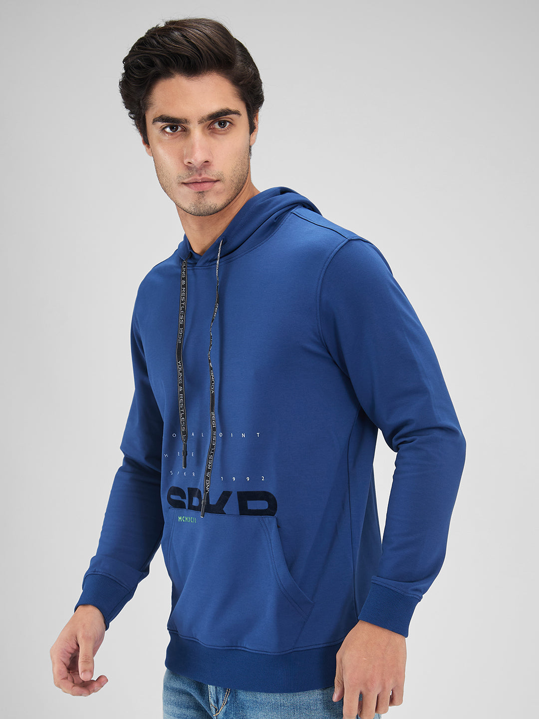 Spykar Men Solid Blue Regular Fit Full Sleeves Sweatshirt