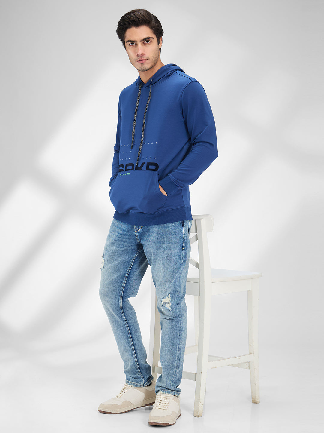 Spykar Men Solid Blue Regular Fit Full Sleeves Sweatshirt