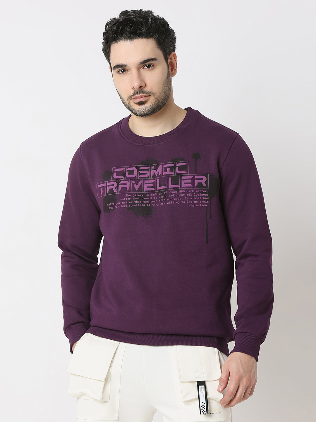 Spykar Blackberry Wine Cotton Poly Slim Fit Sweatshirt For Men