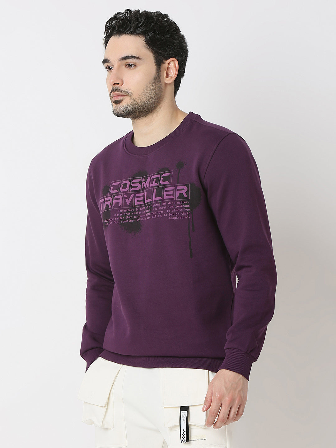 Spykar Blackberry Wine Cotton Poly Slim Fit Sweatshirt For Men