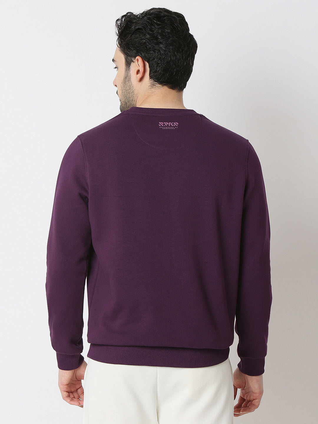 Spykar Blackberry Wine Cotton Poly Slim Fit Sweatshirt For Men