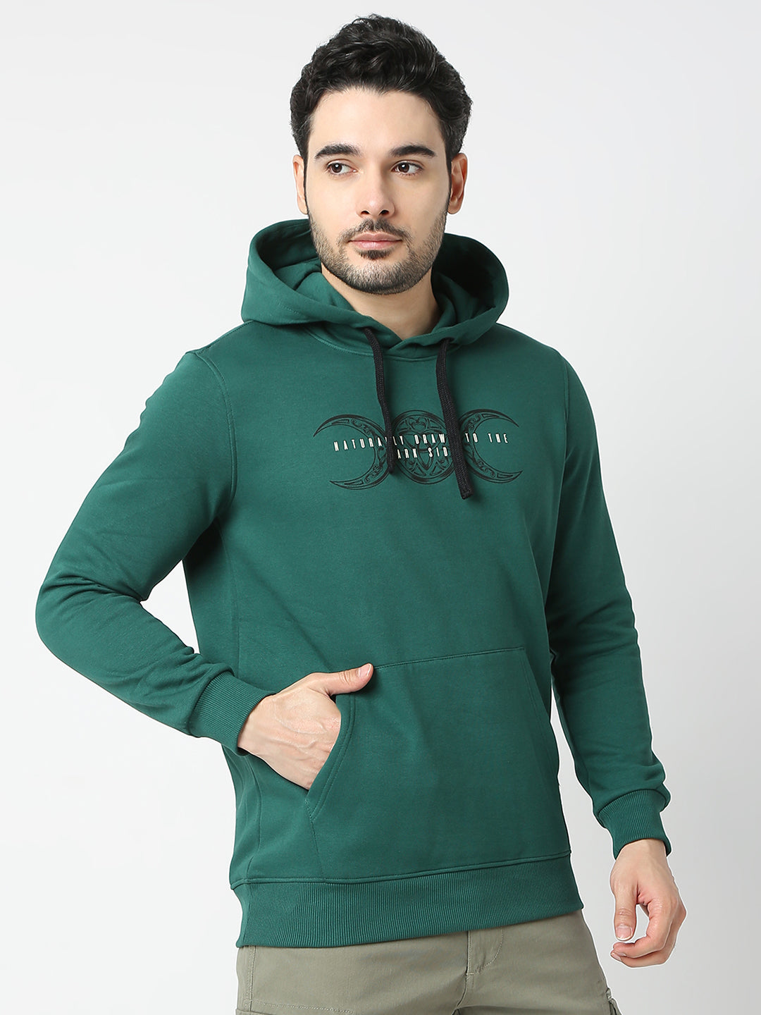 Spykar Botanical Green Hooded Sweatshirt For Men