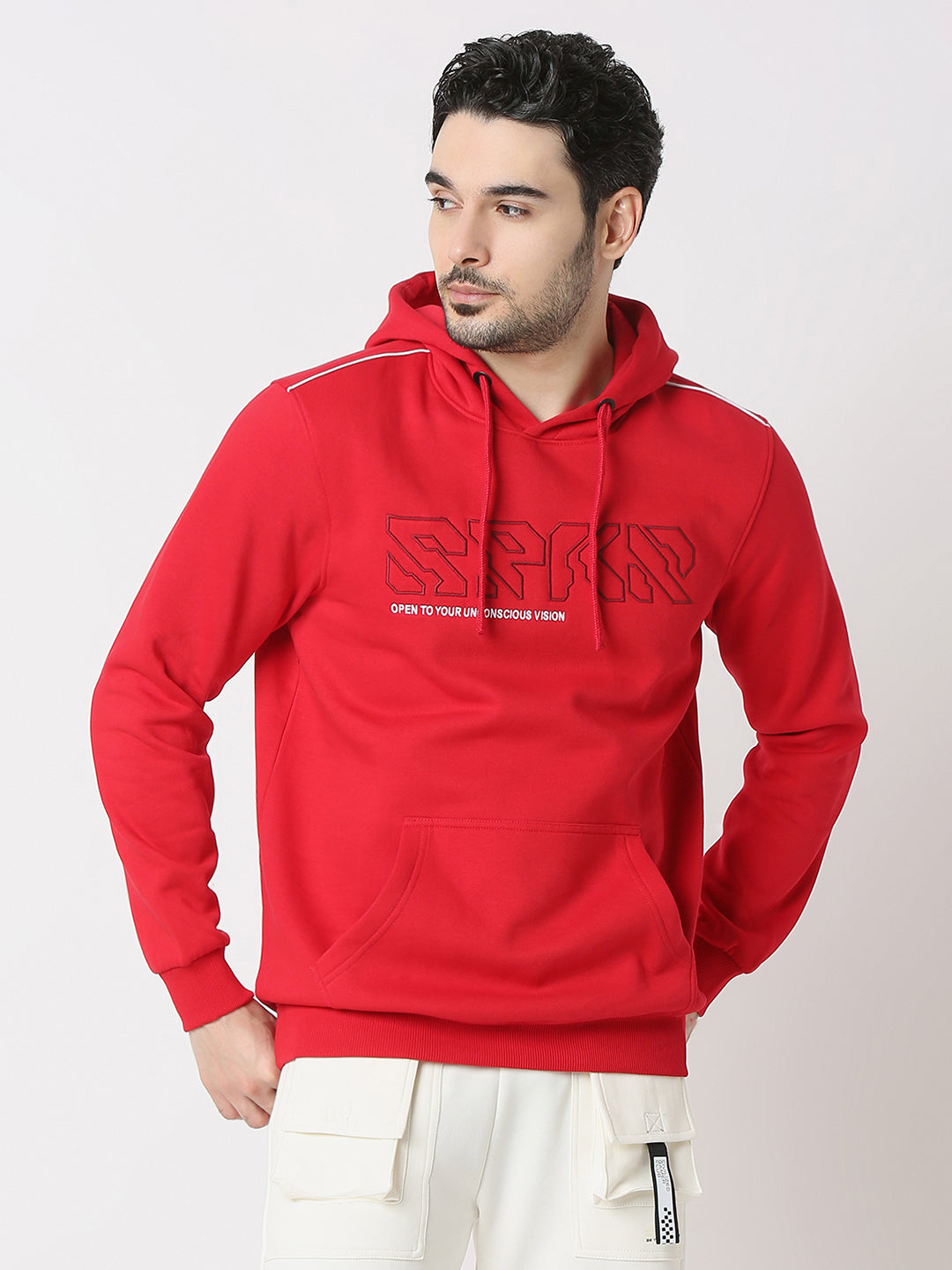 Spykar True Red Cotton Poly Regular Fit Sweatshirt For Men