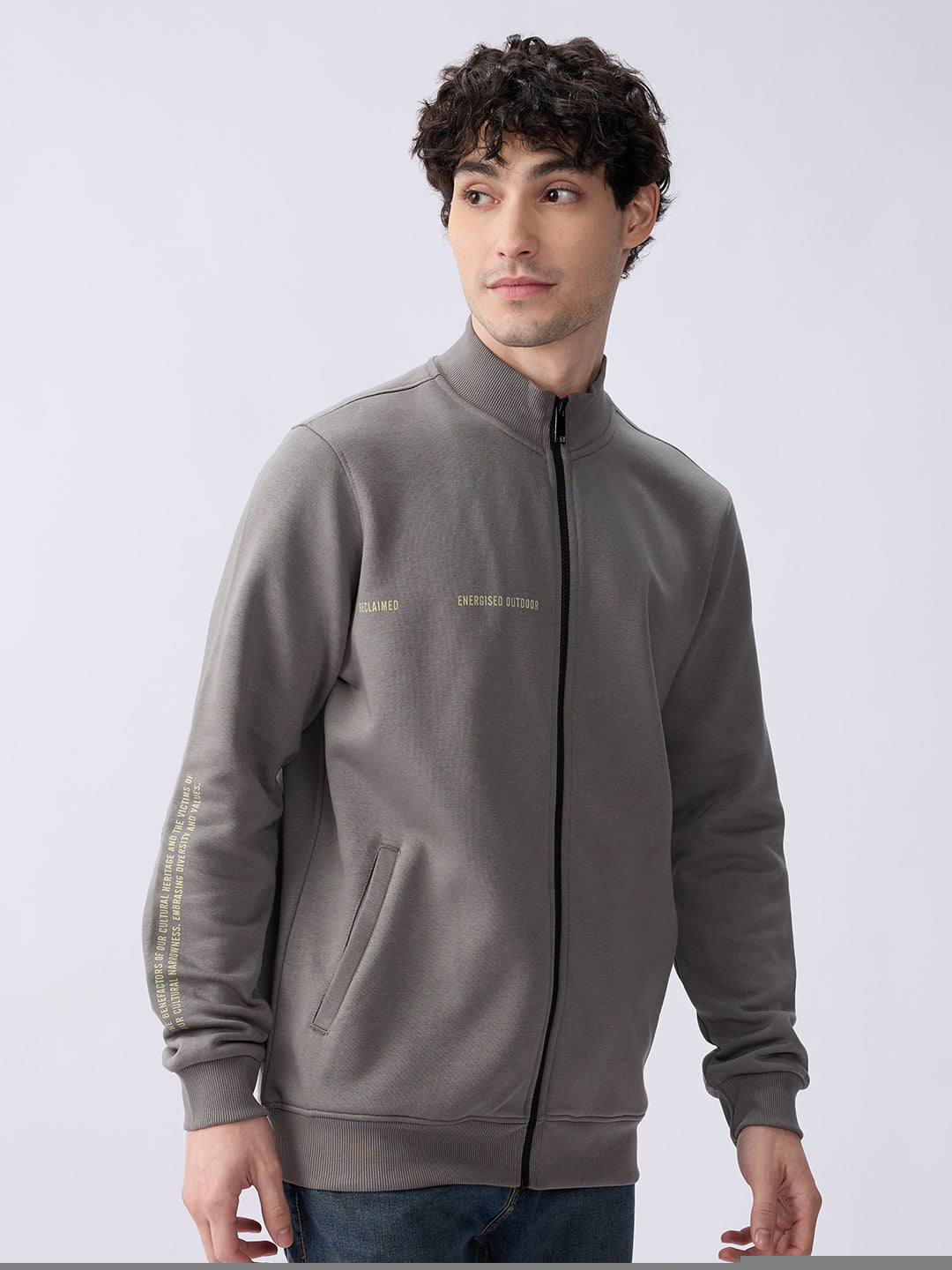 Spykar Cement Grey Regular Fit Casual Sweatshirts For Men
