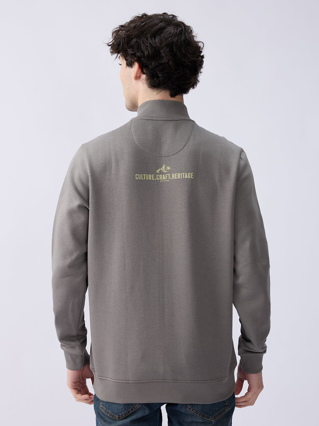 Spykar Cement Grey Regular Fit Casual Sweatshirts For Men