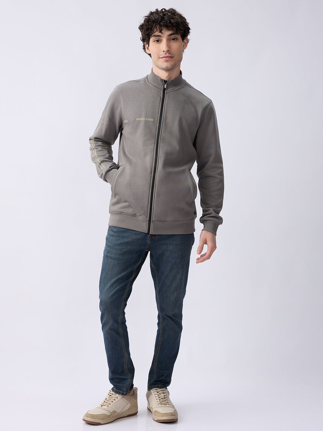 Spykar Cement Grey Regular Fit Casual Sweatshirts For Men