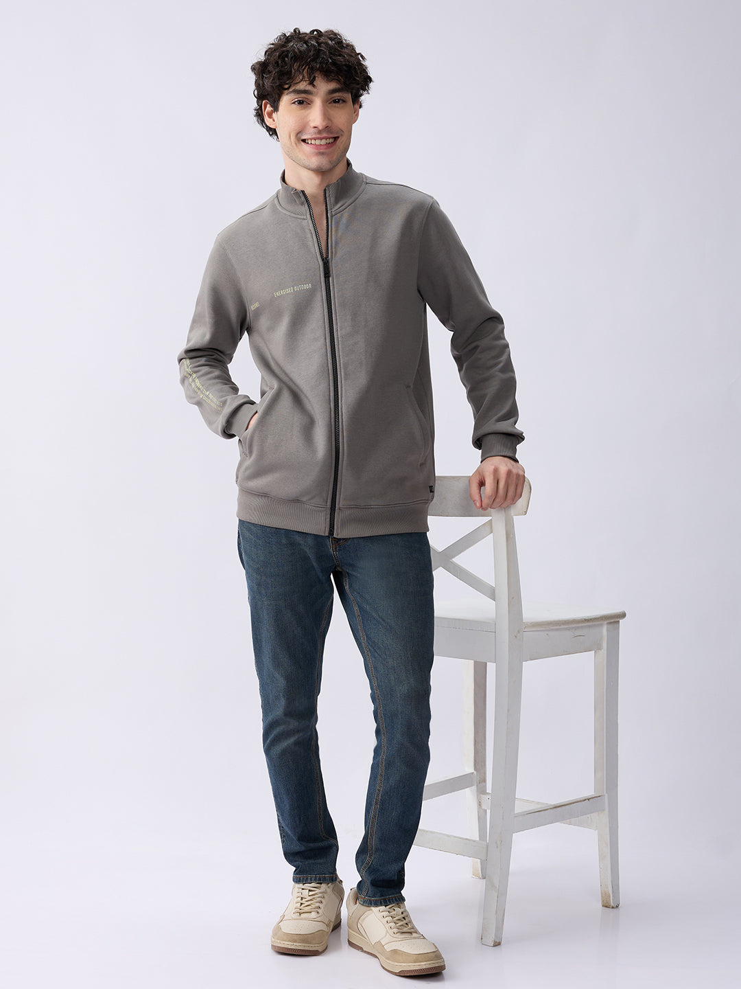 Spykar Cement Grey Regular Fit Casual Sweatshirts For Men