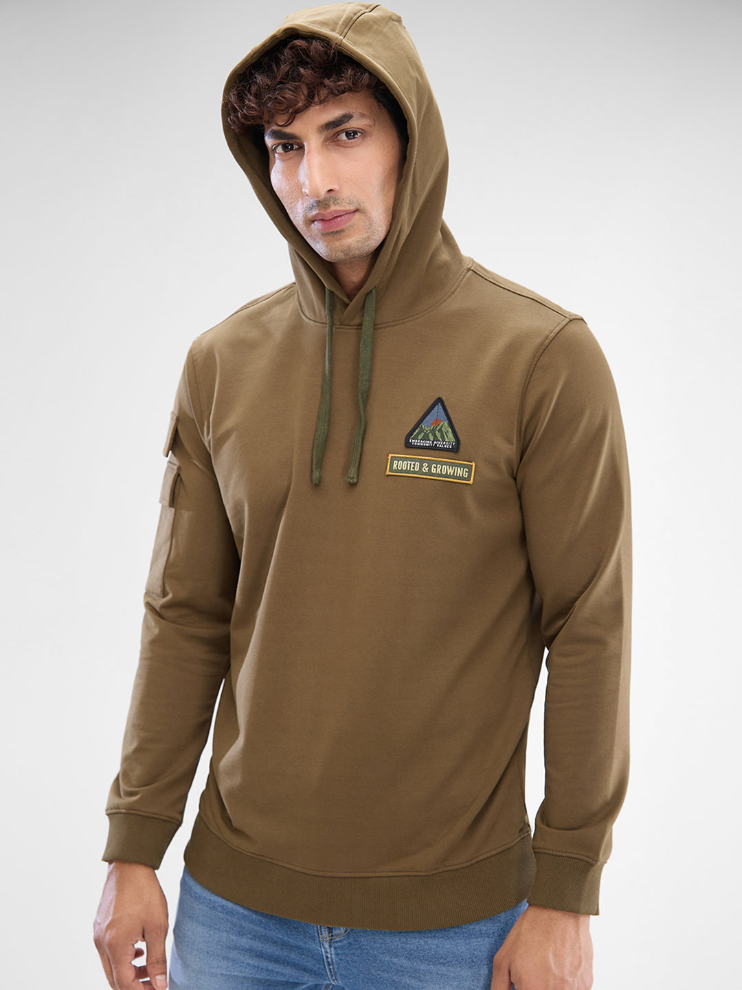 Spykar Military Green Cotton Full Sleeve Sweatshirt For Men