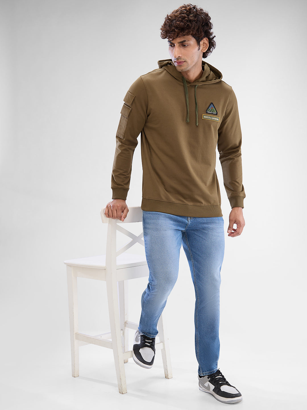 Spykar Military Green Cotton Full Sleeve Sweatshirt For Men