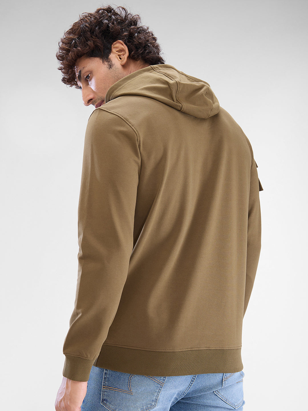 Spykar Military Green Cotton Full Sleeve Sweatshirt For Men