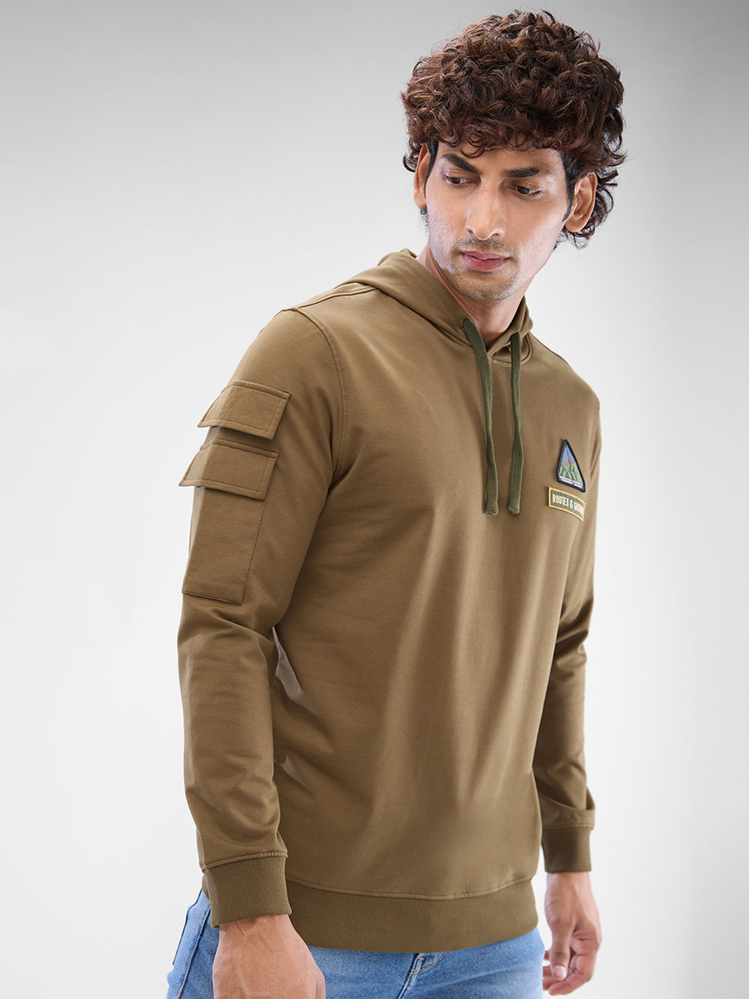 Spykar Military Green Cotton Full Sleeve Sweatshirt For Men