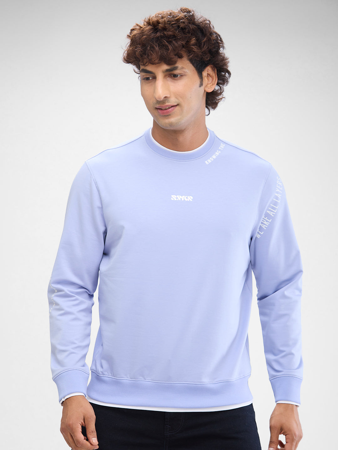 Spykar Heron Blue Cotton Full Sleeve Sweatshirt For Men