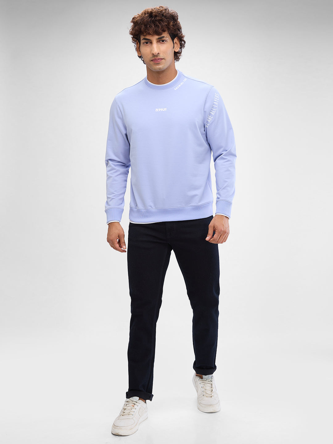 Spykar Heron Blue Cotton Full Sleeve Sweatshirt For Men