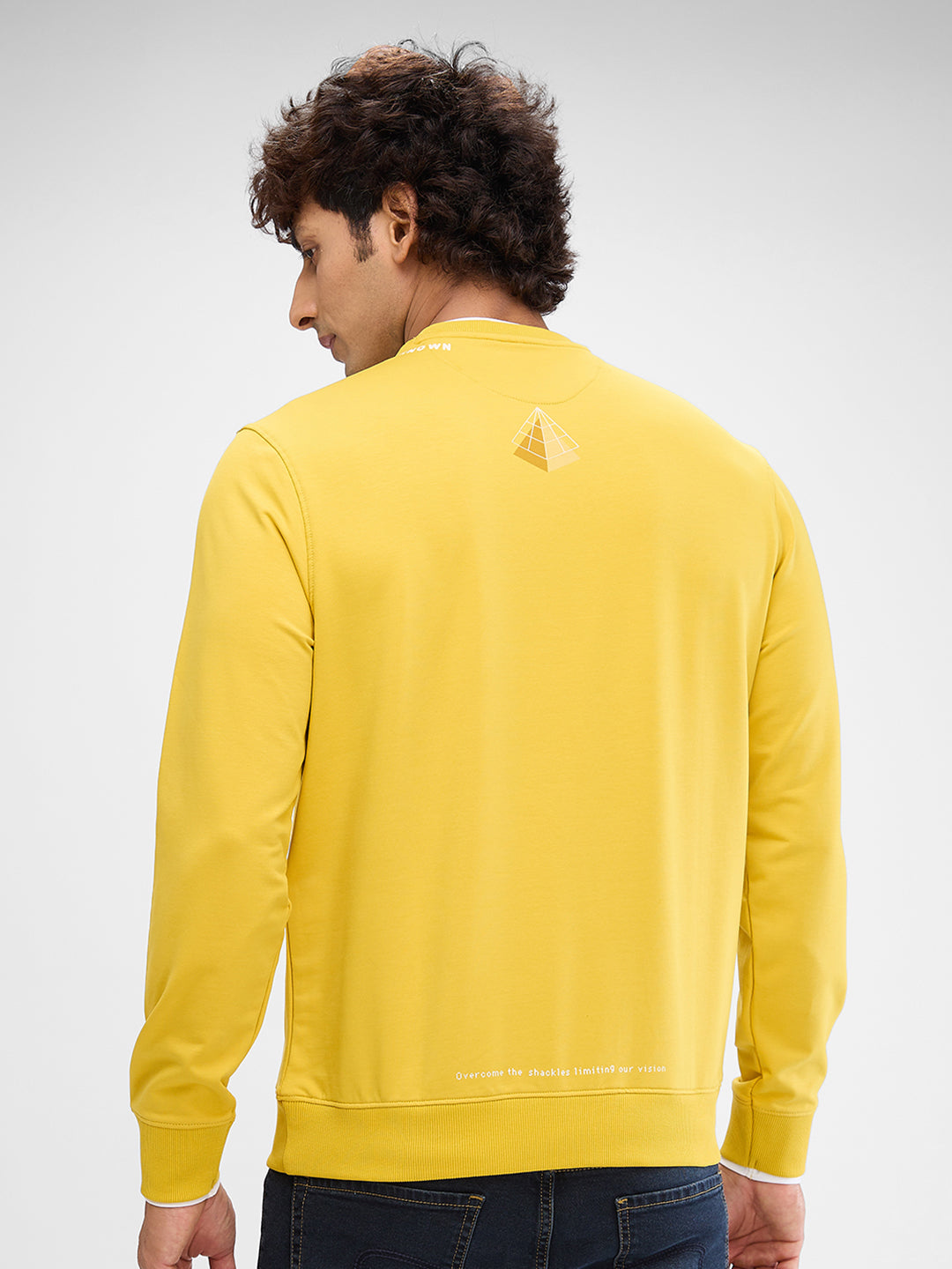 Spykar Sulphur Yellow Cotton Full Sleeve Sweatshirt For Men