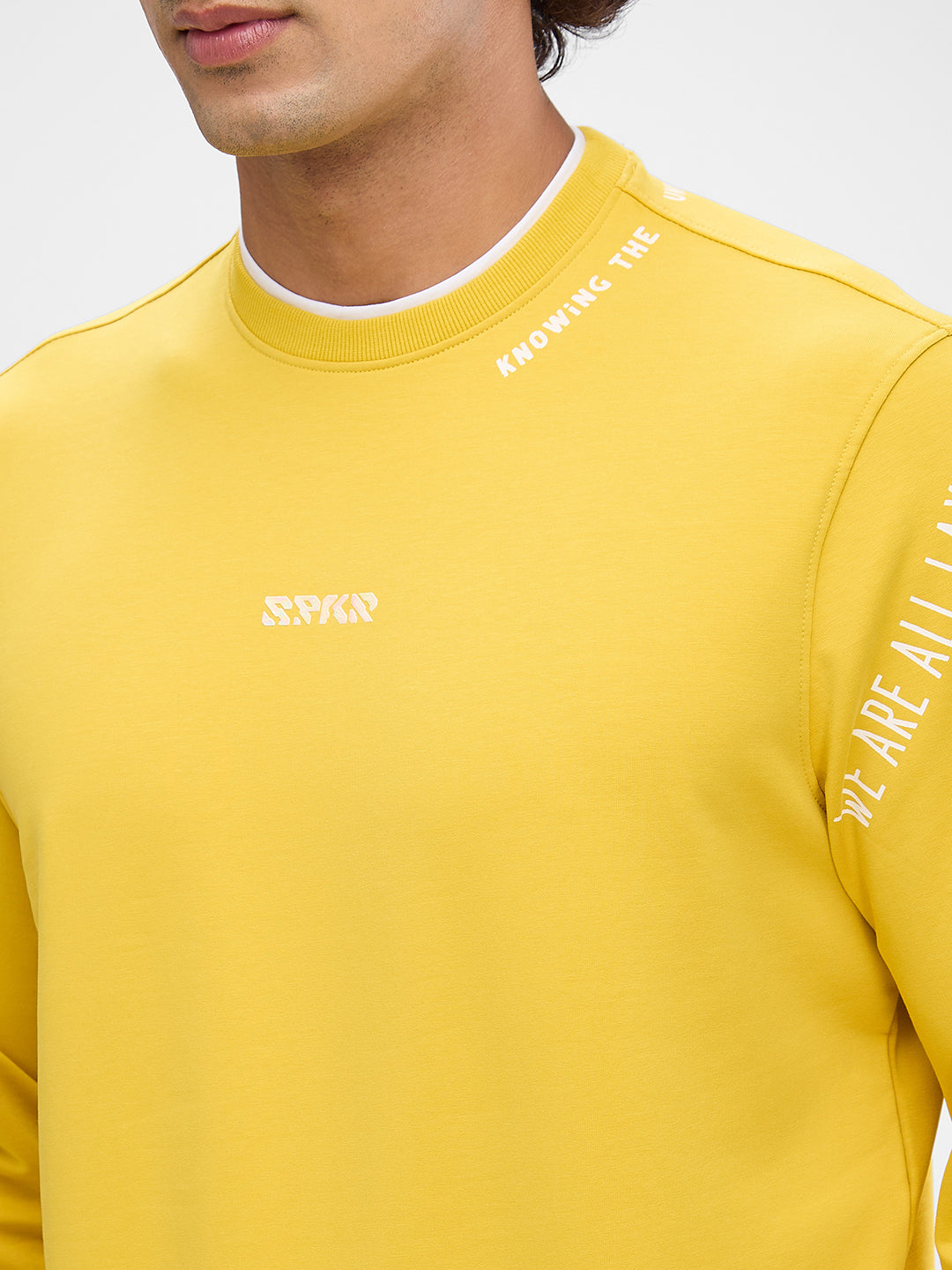 Spykar Sulphur Yellow Cotton Full Sleeve Sweatshirt For Men