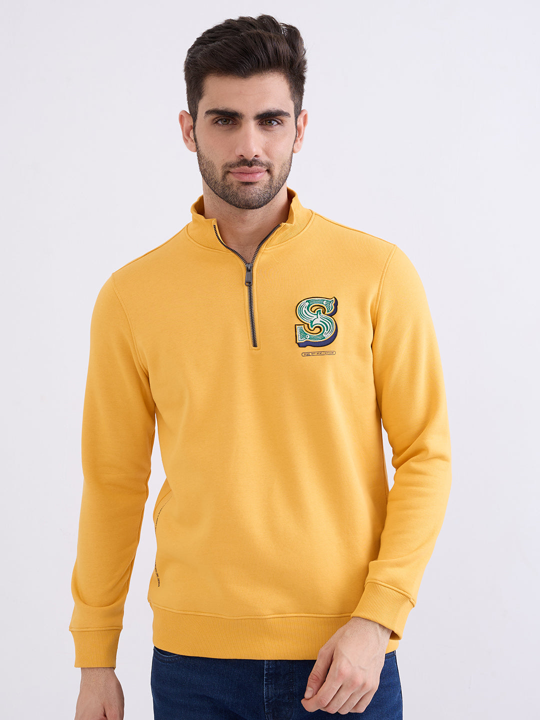 Men Sweatshirt Yellow Regular Fit