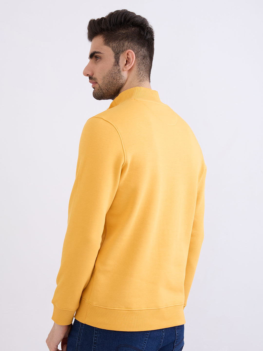 Men Sweatshirt Yellow Regular Fit