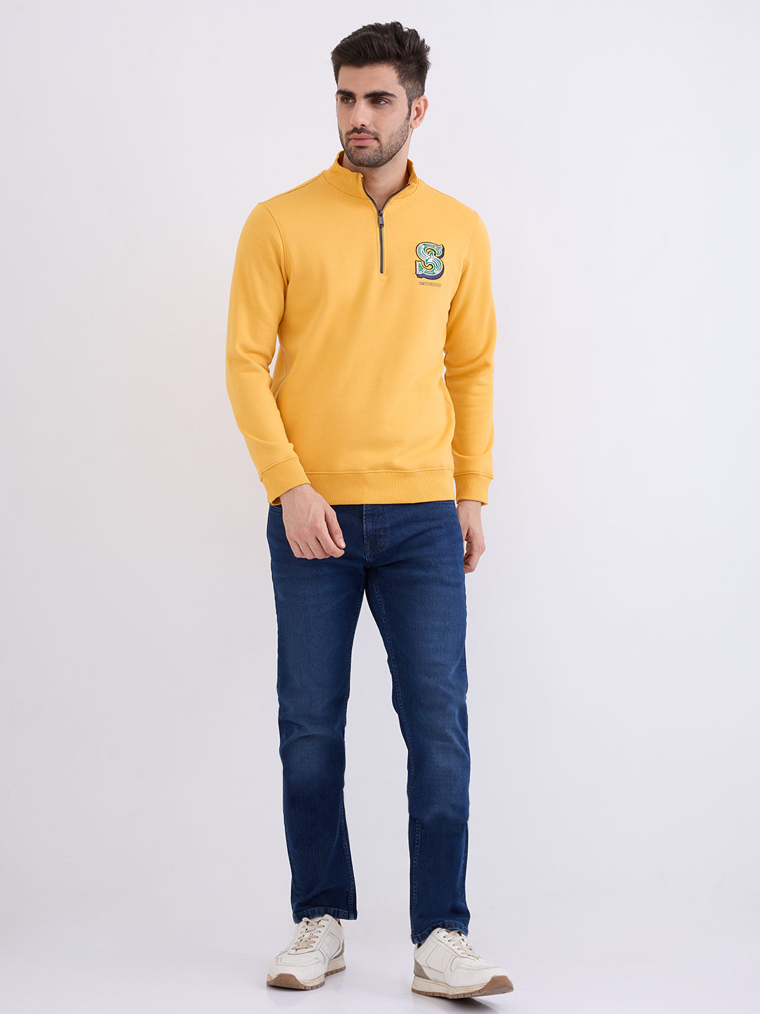Spykar Amber Yellow Regular Fit Casual Sweatshirts For Men