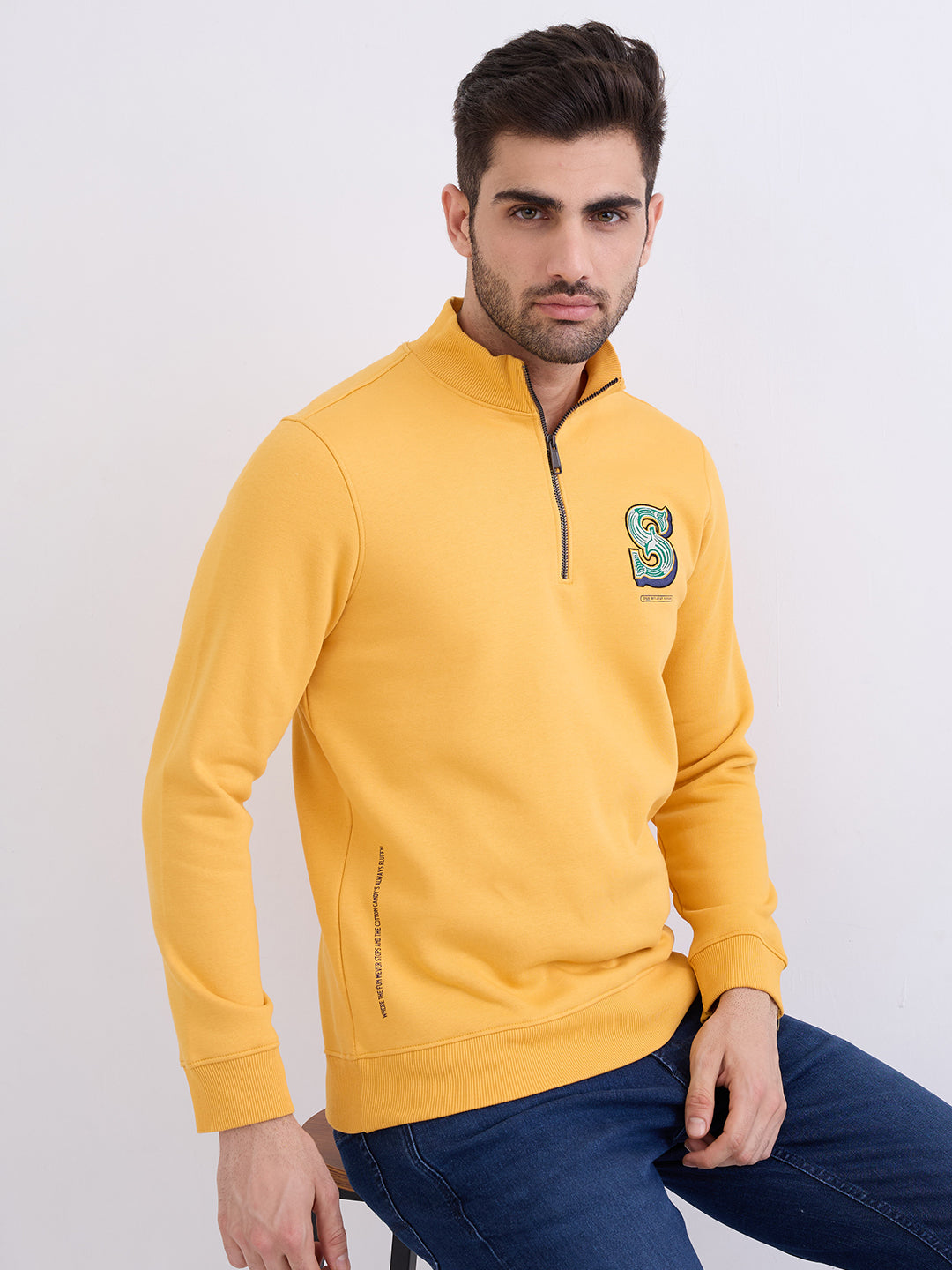 Spykar Amber Yellow Regular Fit Casual Sweatshirts For Men