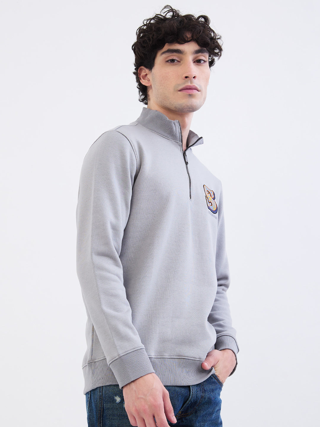 Spykar Silver Grey Regular Fit Casual Sweatshirts For Men