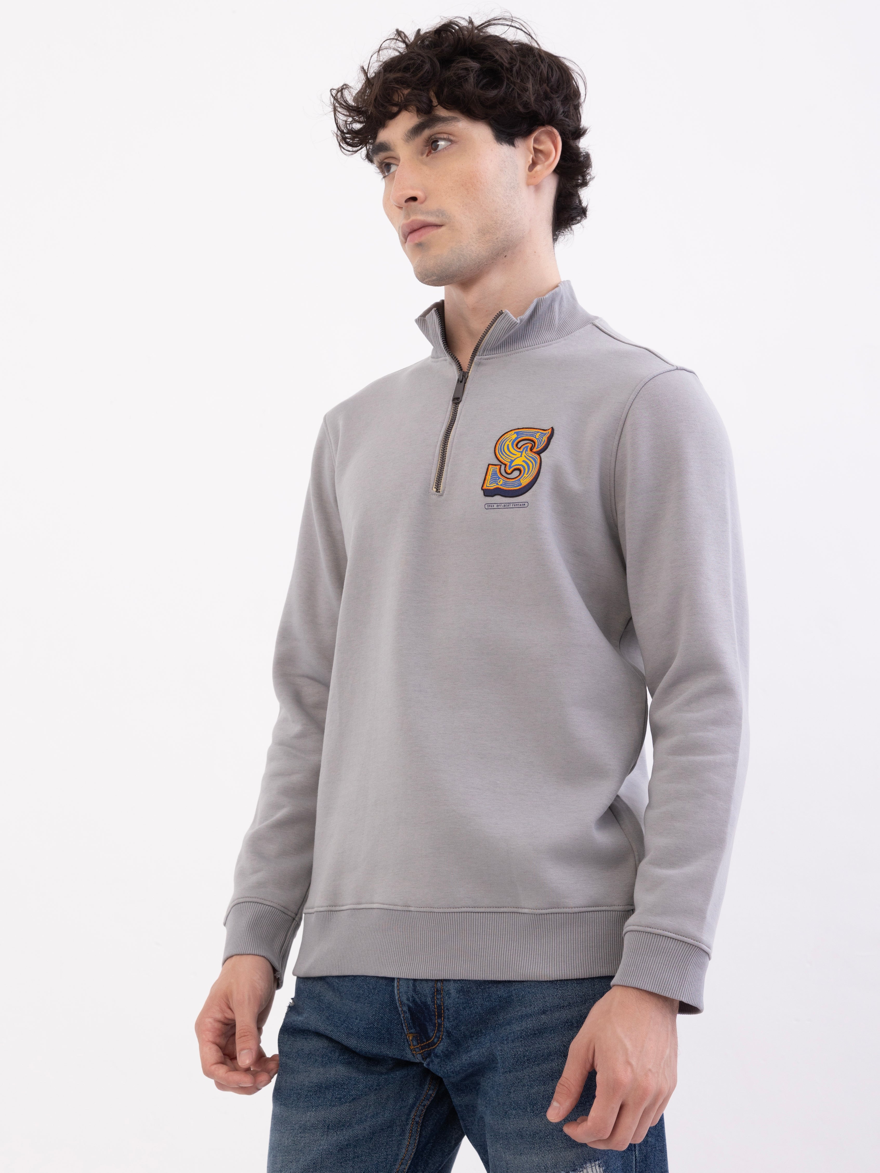 Spykar Silver Grey Regular Fit Casual Sweatshirts For Men