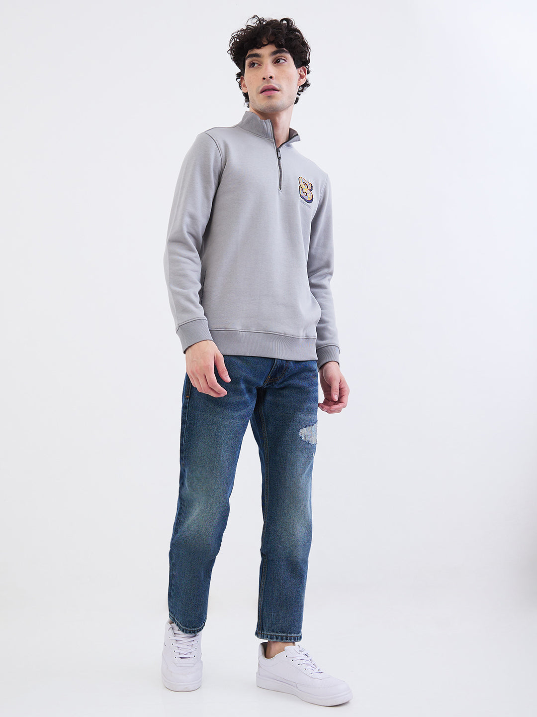 Spykar Silver Grey Regular Fit Casual Sweatshirts For Men