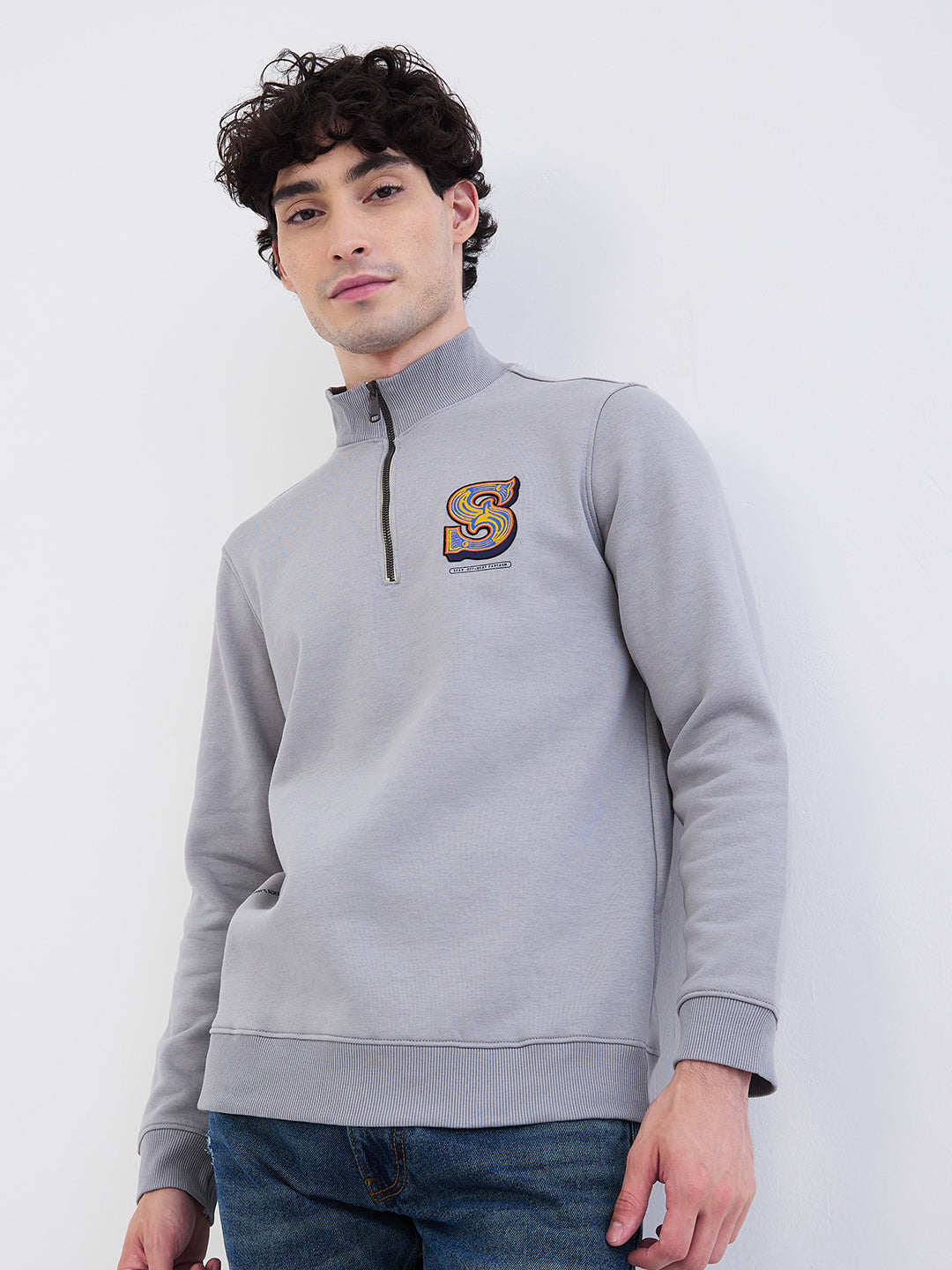 Spykar Silver Grey Regular Fit Casual Sweatshirts For Men