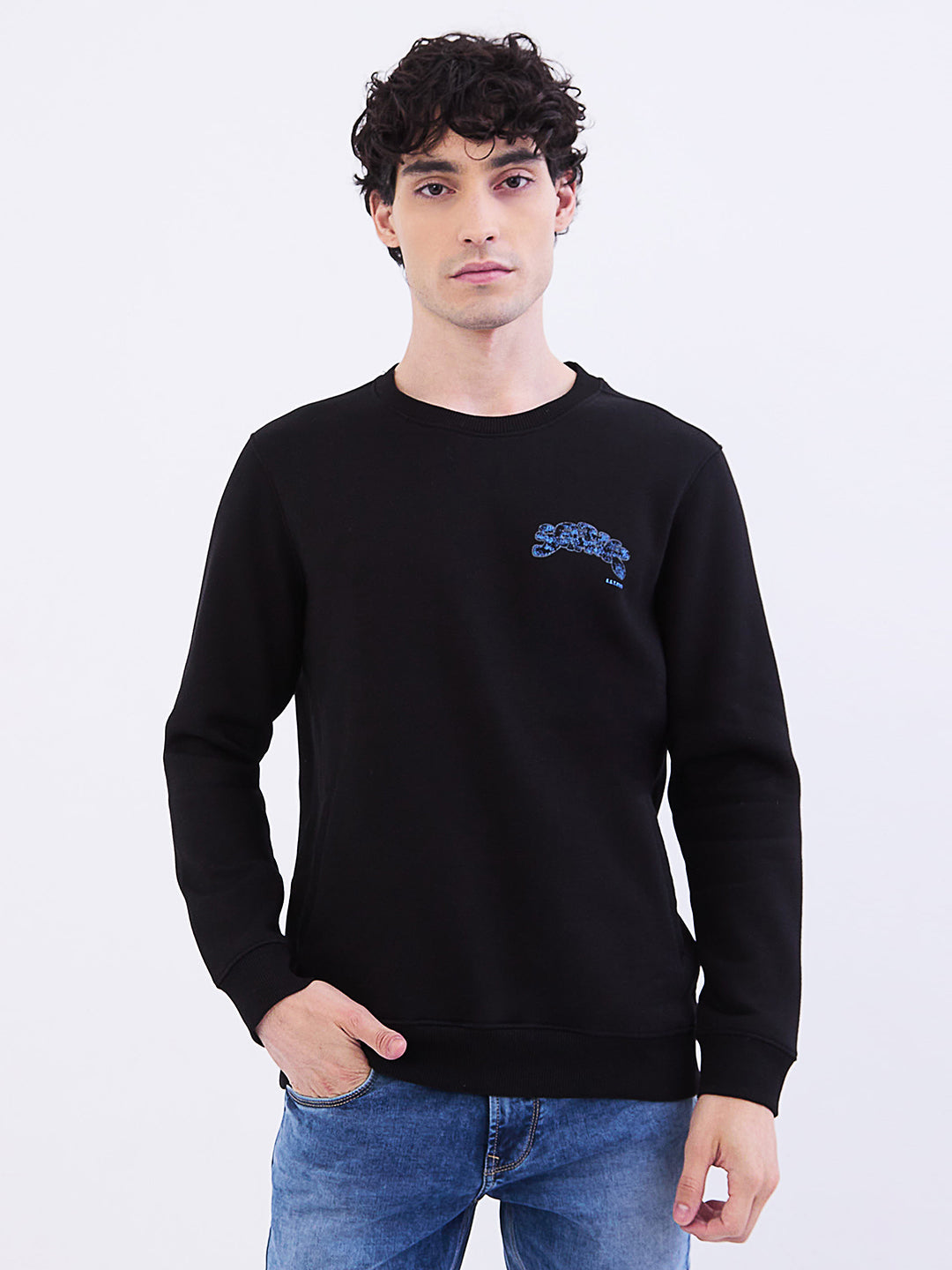 Spykar Black Comfort Fit Casual Sweatshirts For Men