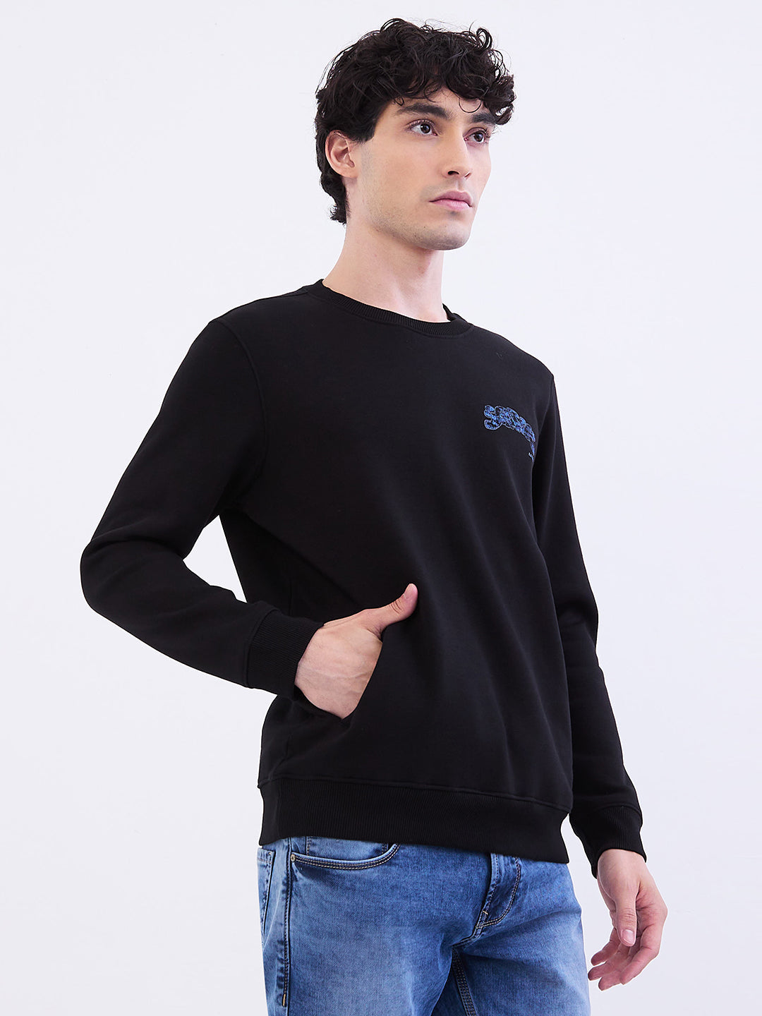 Spykar Black Comfort Fit Casual Sweatshirts For Men