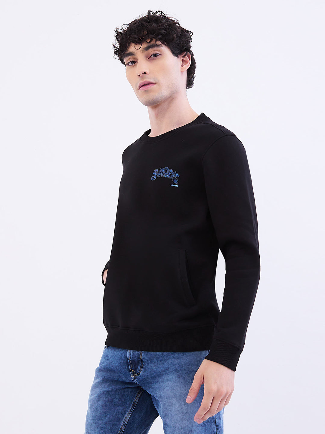 Spykar Black Comfort Fit Casual Sweatshirts For Men