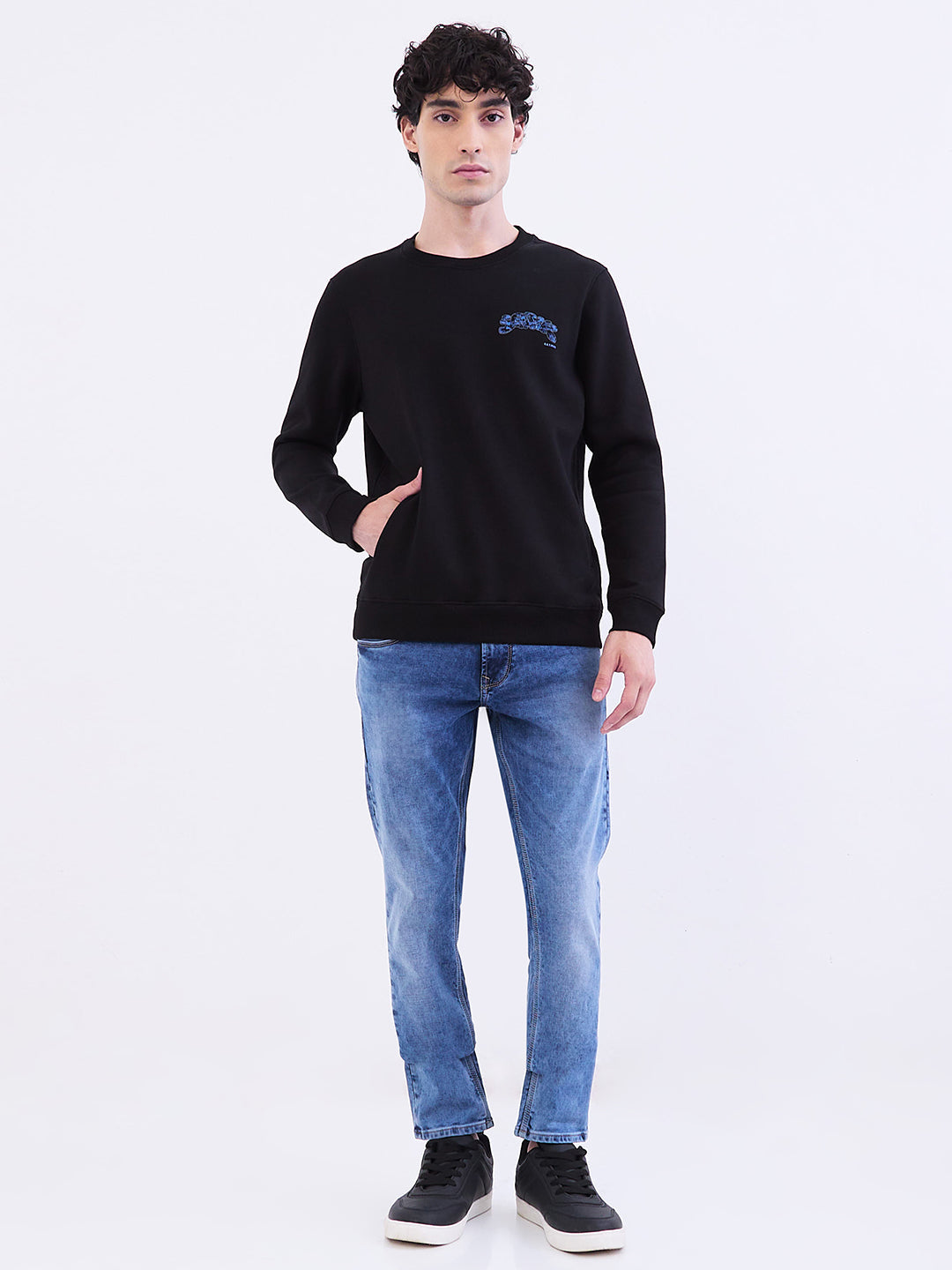 Spykar Black Comfort Fit Casual Sweatshirts For Men