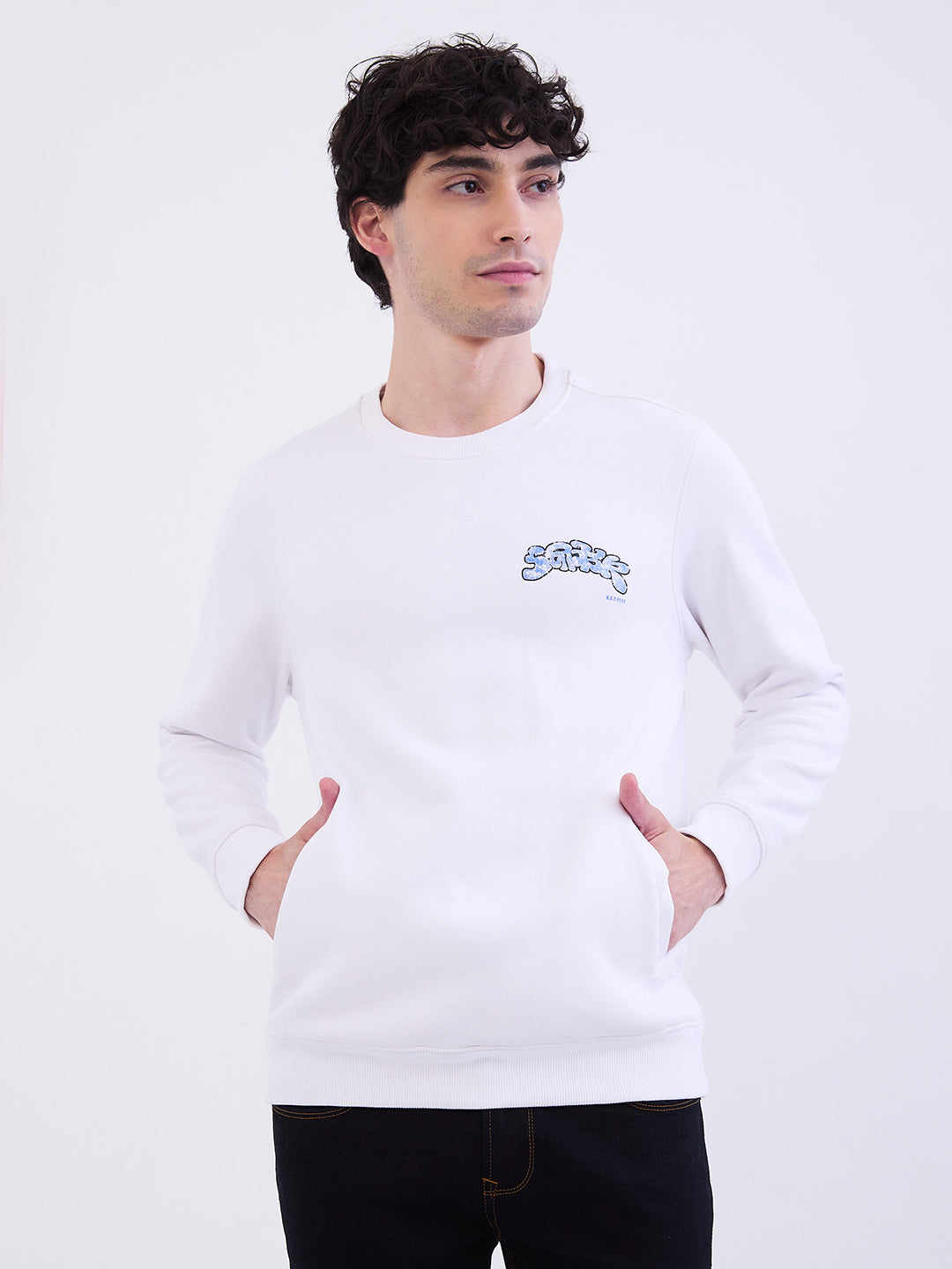 Spykar White Comfort Fit Casual Sweatshirts For Men