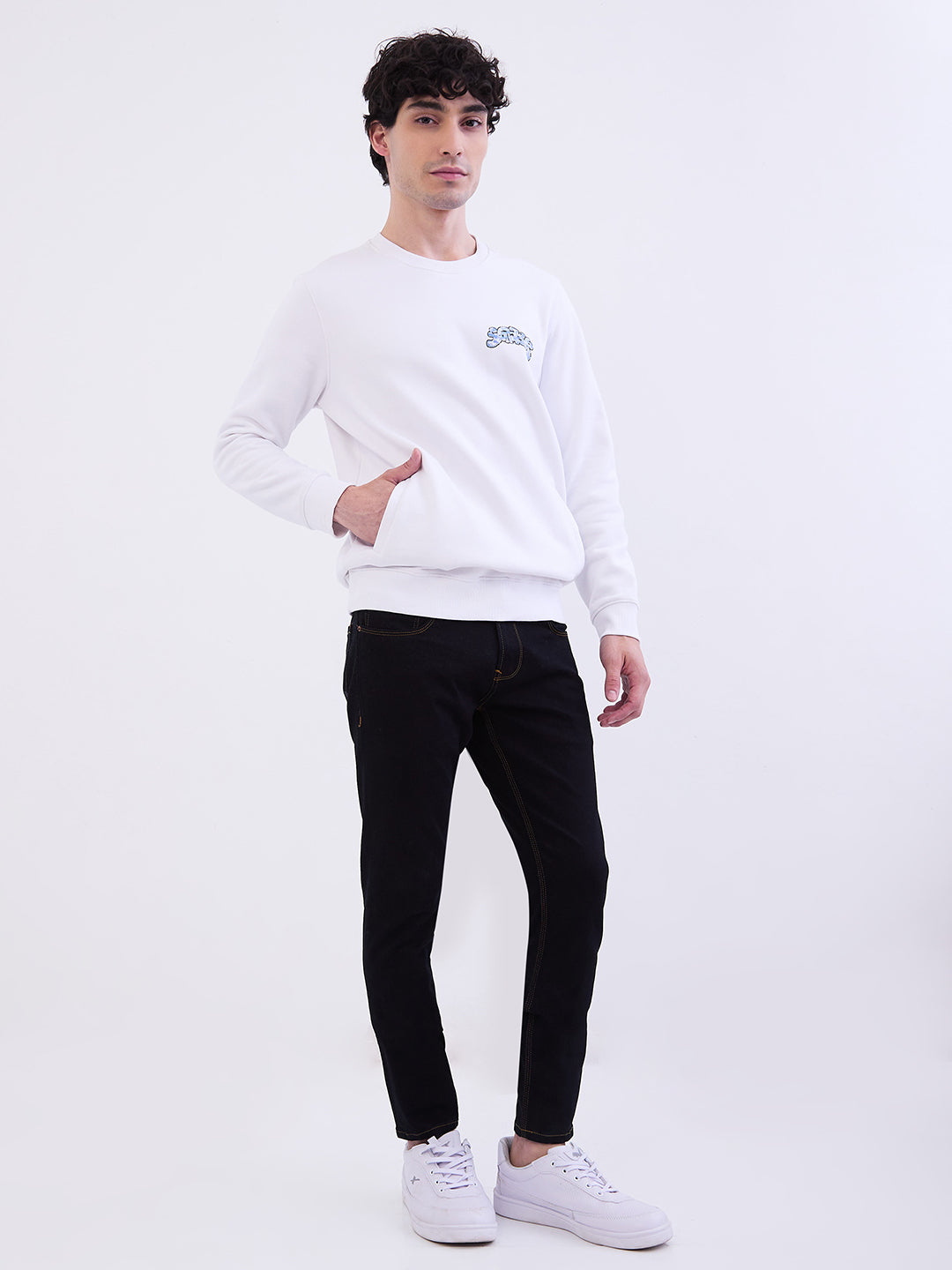 Spykar White Comfort Fit Casual Sweatshirts For Men