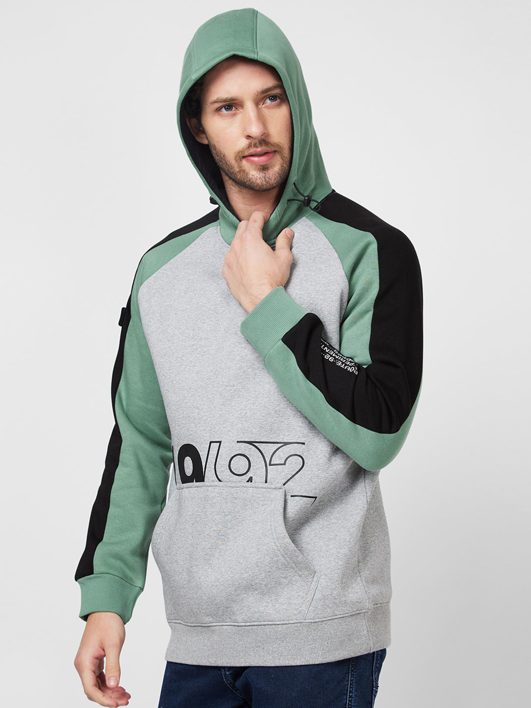 Spykar Hooded Full Sleeve Grey Sweatshirt For Men