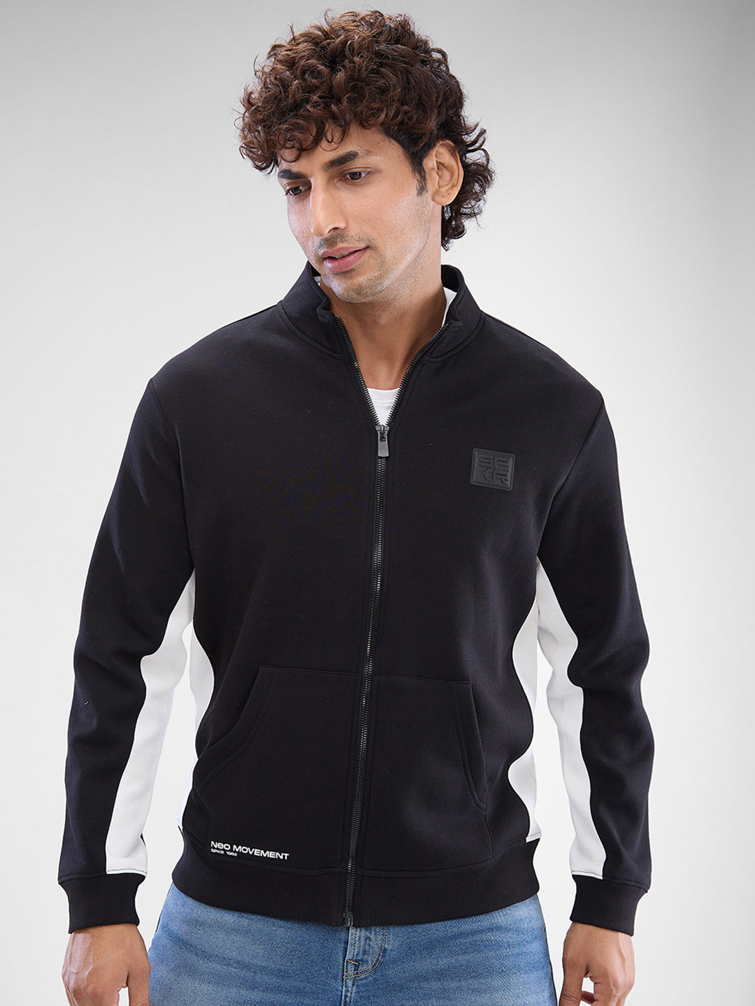 Spykar Black Cotton Poly Full Sleeve Sweatshirt For Men