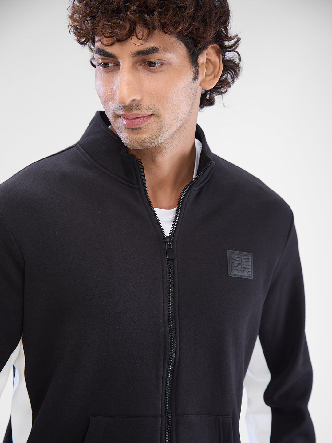 Spykar Black Cotton Poly Full Sleeve Sweatshirt For Men